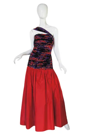 1980s One Shoulder Silk Valentino Gown