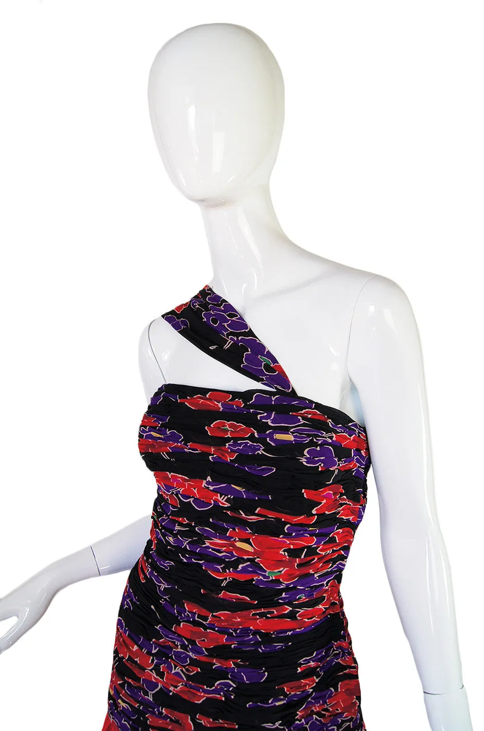 1980s One Shoulder Silk Valentino Gown