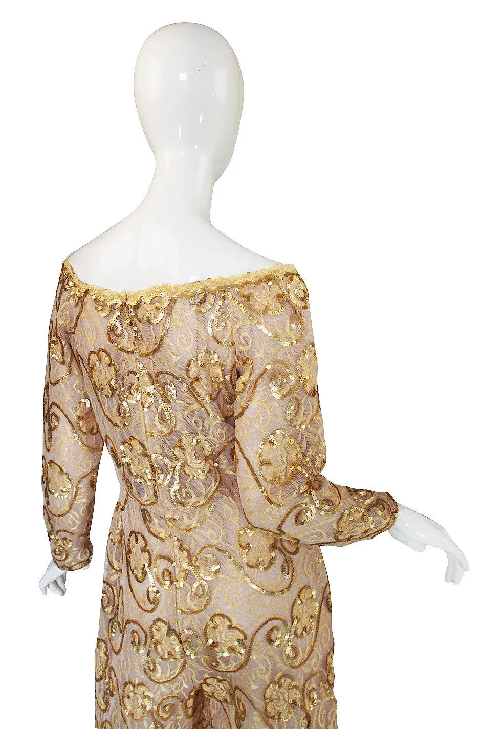 1980s Scaasi Gold Sequin & Net Jumpsuit