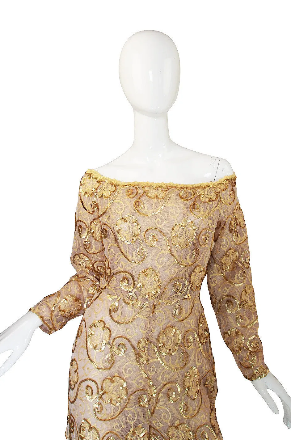 1980s Scaasi Gold Sequin & Net Jumpsuit