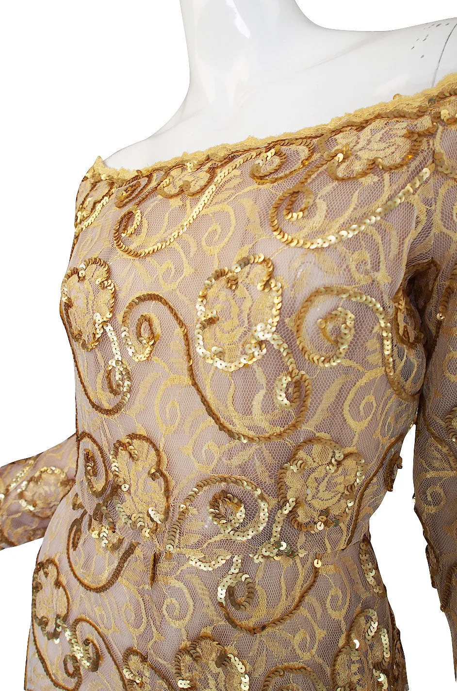 1980s Scaasi Gold Sequin & Net Jumpsuit