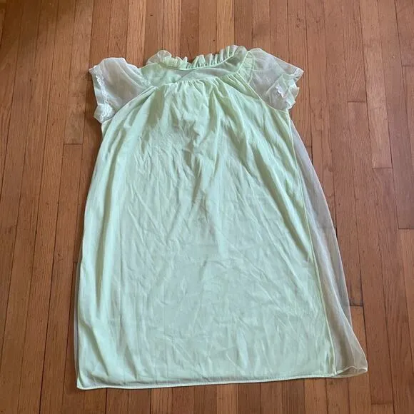 60s Vintage Mint Green Nylon Babydoll w Capped Sleeves