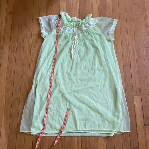 60s Vintage Mint Green Nylon Babydoll w Capped Sleeves