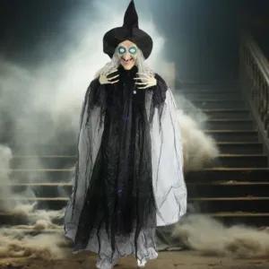 72" Animated Hanging Grey Witch