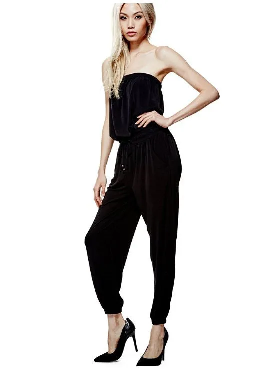 A. Guess Black Strapless jumpsuit/ Woman's designer clothing