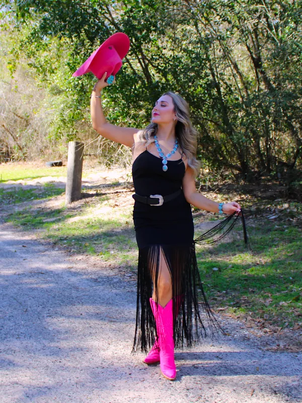 Ace High Fringe Dress, Black