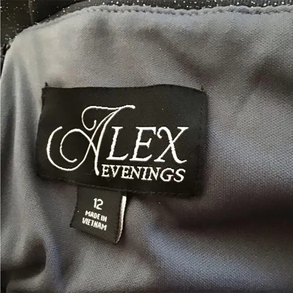 Alex Evenings Gray Off The Shoulder Glitter Mesh Draped Cocktail Gown Dress 12