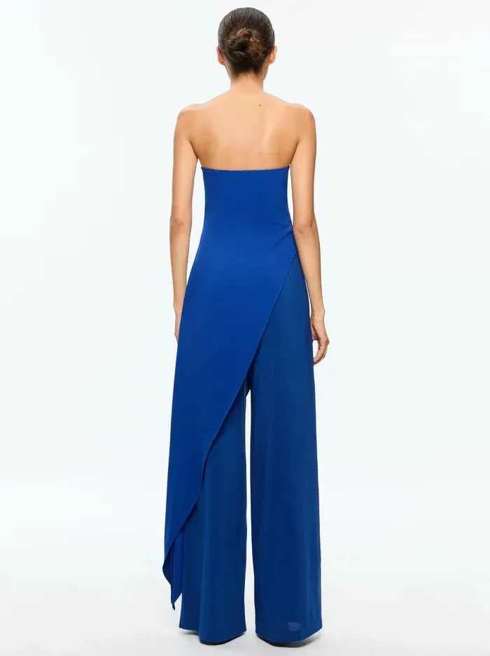 Alice   Olivia Alondra Strapless Asymmetrical Jumpsuit in Royal