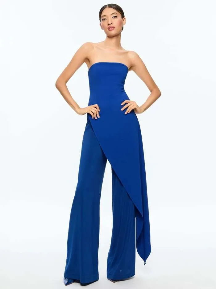 Alice   Olivia Alondra Strapless Asymmetrical Jumpsuit in Royal