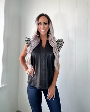 All I Ever Wanted Houndstooth Ruffle Top - Black