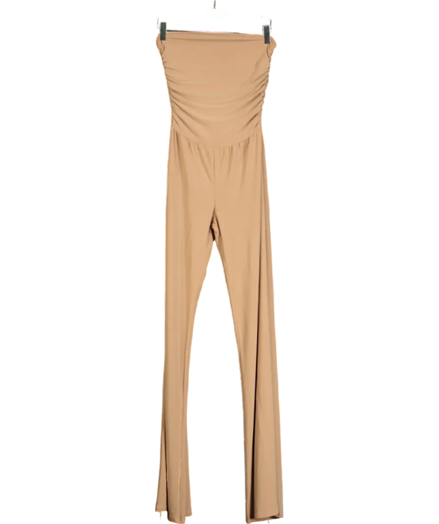 Amazing London Brown Ruched Strapless Jumpsuit UK S/M