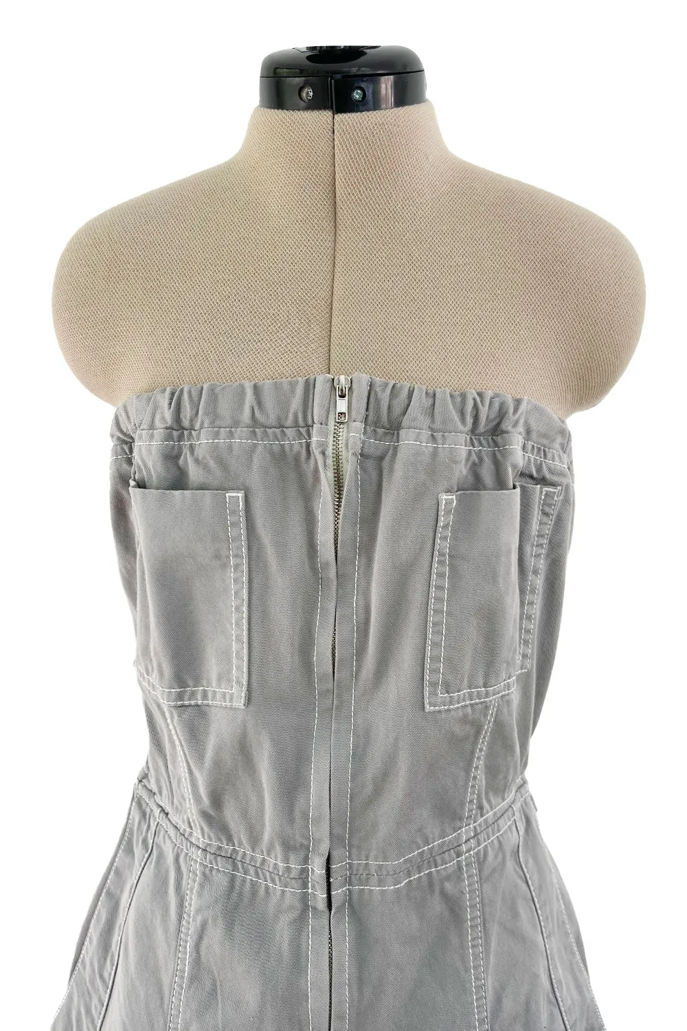 Amazing Unlabeled Vintage Starpless Grey Cotton Canvas Jumpsuit w Top Stitching & Pockets