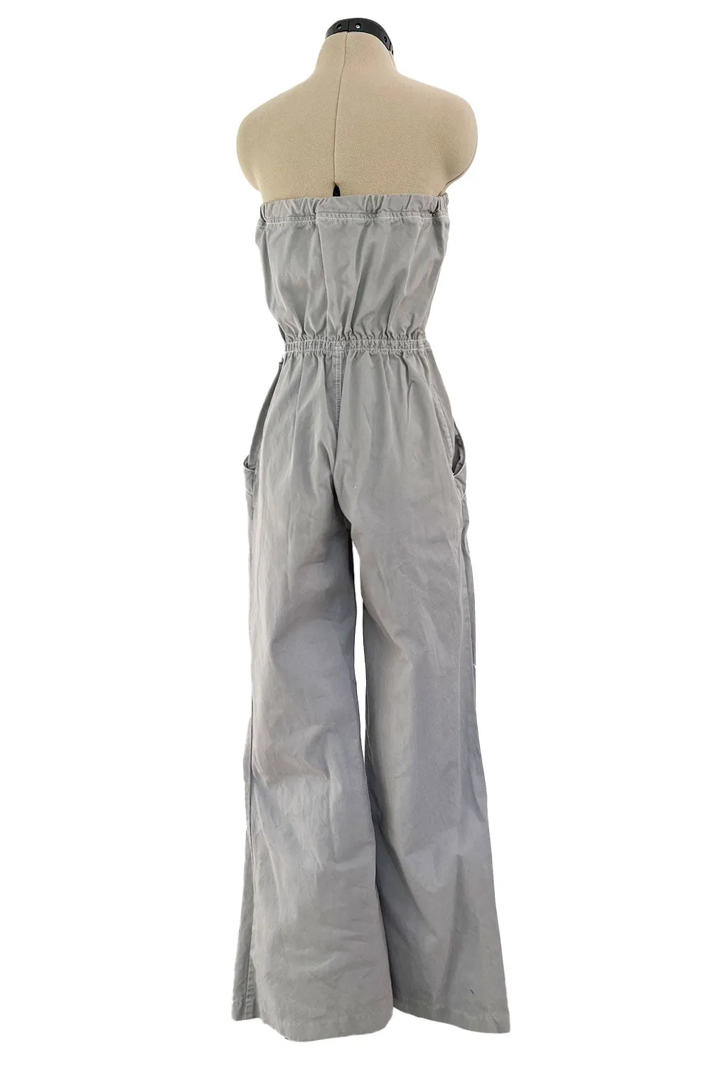 Amazing Unlabeled Vintage Starpless Grey Cotton Canvas Jumpsuit w Top Stitching & Pockets