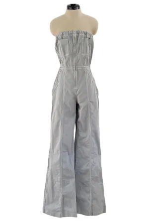 Amazing Unlabeled Vintage Starpless Grey Cotton Canvas Jumpsuit w Top Stitching & Pockets