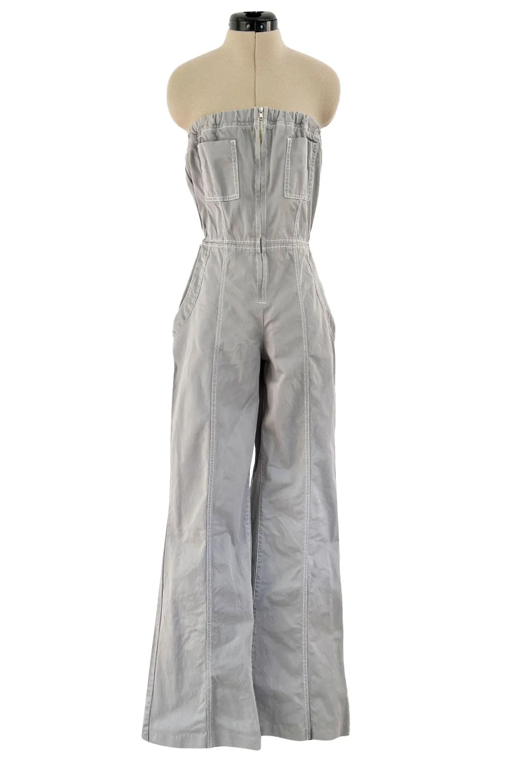 Amazing Unlabeled Vintage Starpless Grey Cotton Canvas Jumpsuit w Top Stitching & Pockets