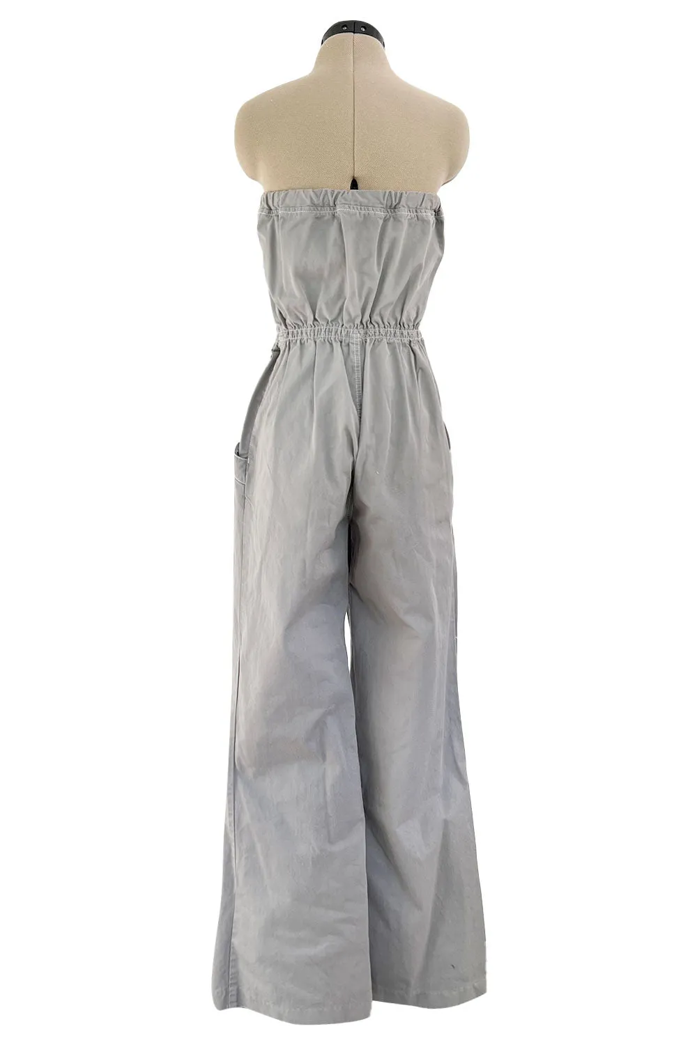 Amazing Unlabeled Vintage Starpless Grey Cotton Canvas Jumpsuit w Top Stitching & Pockets