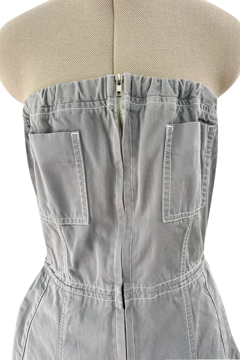 Amazing Unlabeled Vintage Starpless Grey Cotton Canvas Jumpsuit w Top Stitching & Pockets