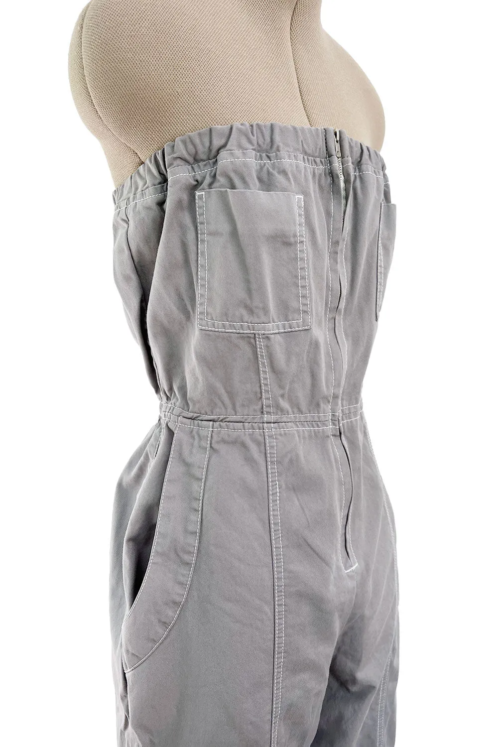 Amazing Unlabeled Vintage Starpless Grey Cotton Canvas Jumpsuit w Top Stitching & Pockets