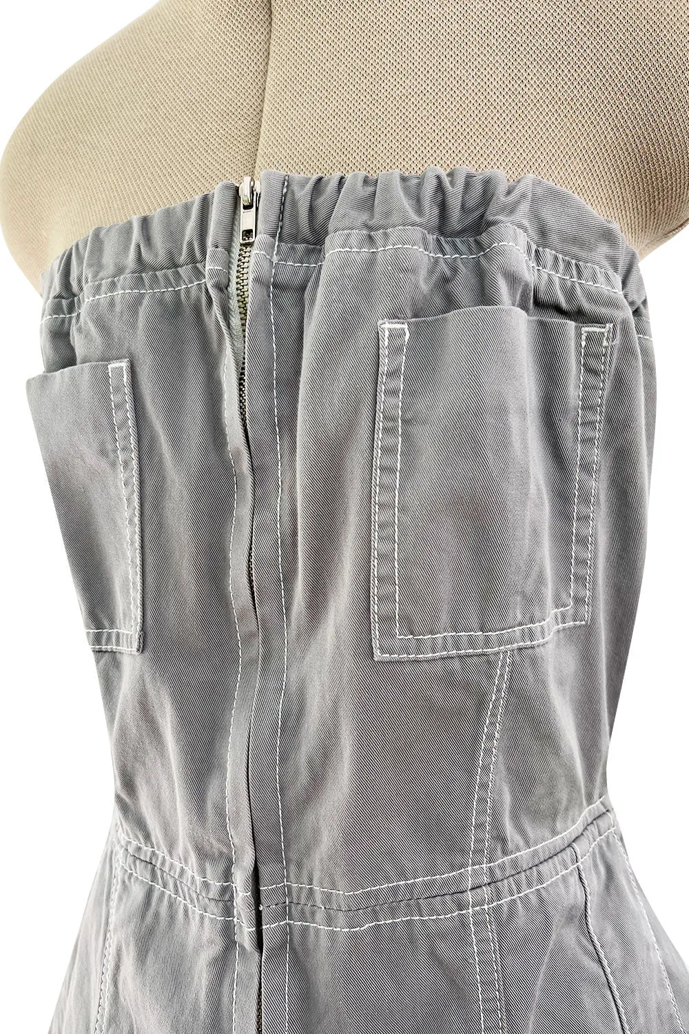 Amazing Unlabeled Vintage Starpless Grey Cotton Canvas Jumpsuit w Top Stitching & Pockets