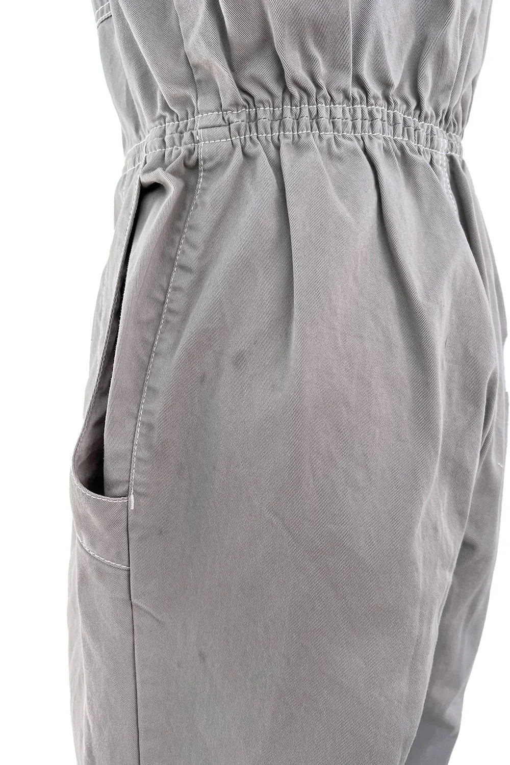 Amazing Unlabeled Vintage Starpless Grey Cotton Canvas Jumpsuit w Top Stitching & Pockets