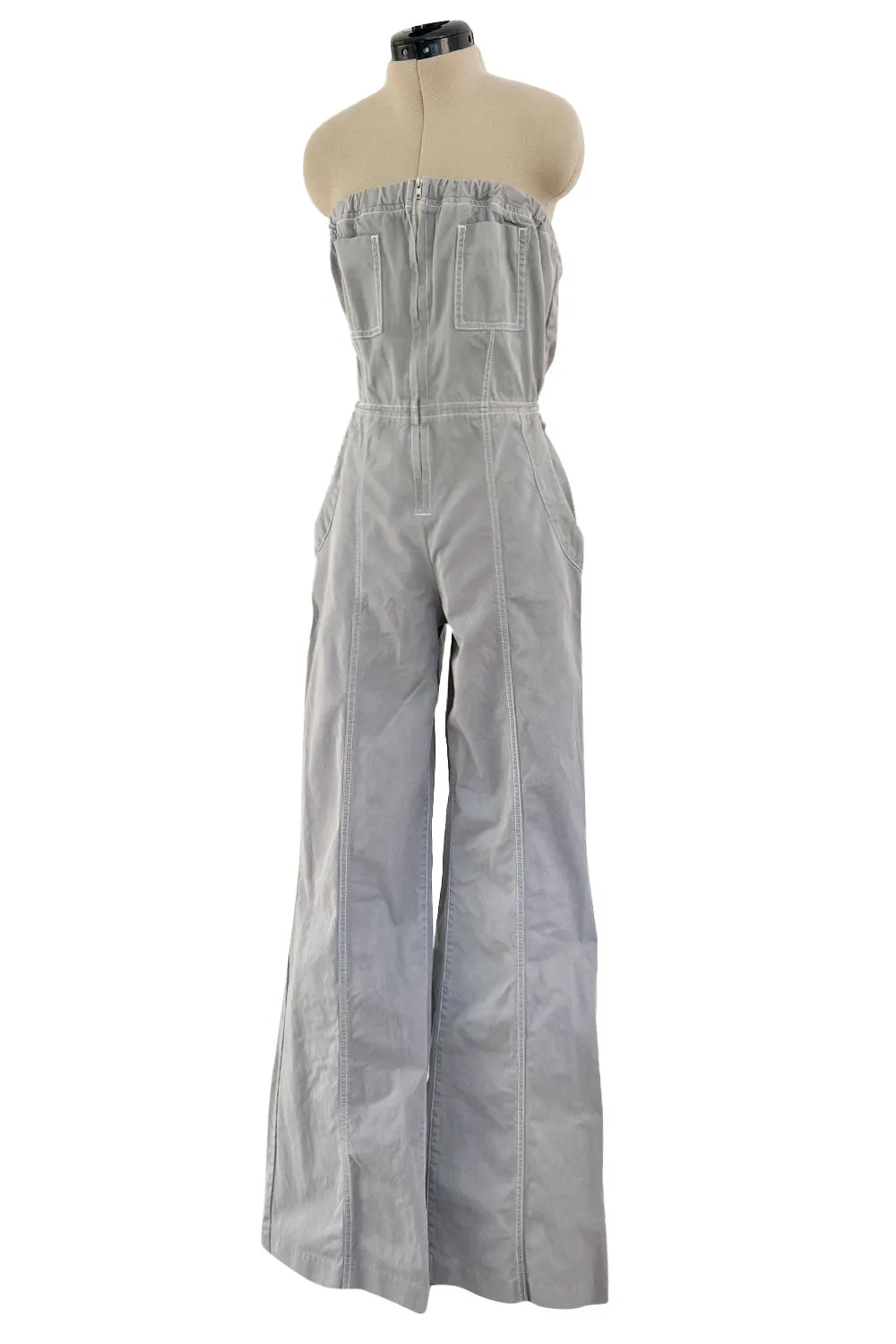 Amazing Unlabeled Vintage Starpless Grey Cotton Canvas Jumpsuit w Top Stitching & Pockets