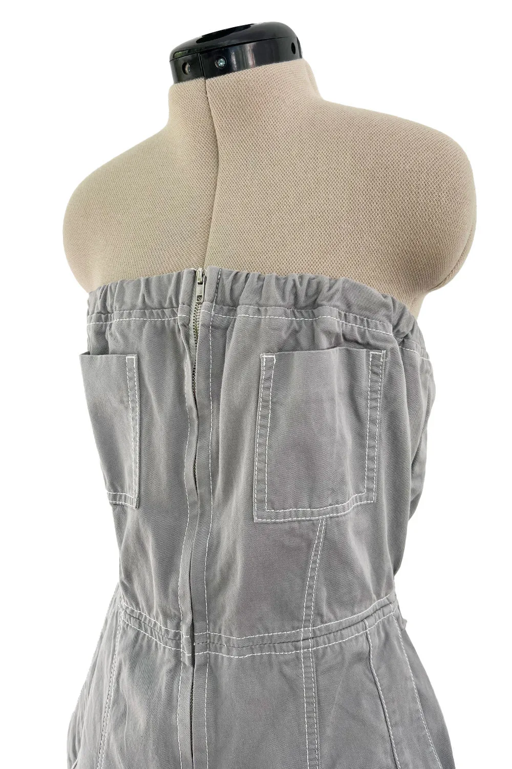 Amazing Unlabeled Vintage Starpless Grey Cotton Canvas Jumpsuit w Top Stitching & Pockets