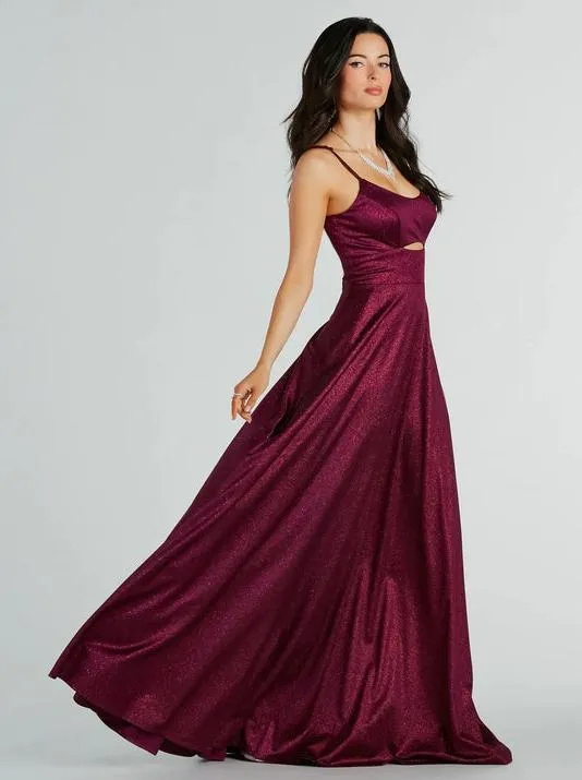 Amina burgundy sparkle A Line Ball Dress with Cut out Express NZ wide