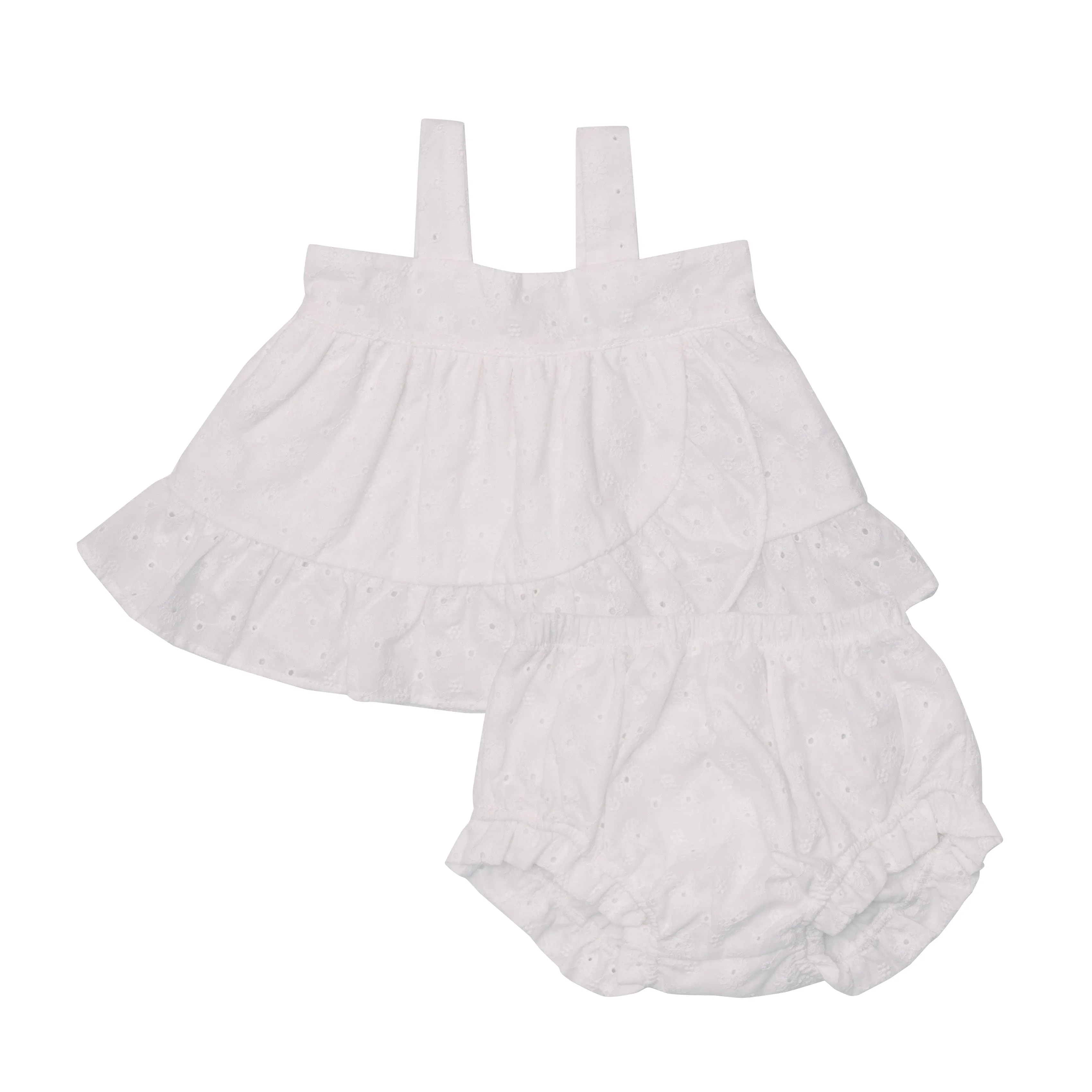 Angel Dear Eyelet White Wrap Ruffle Top & Ruffle Leg Diaper Cover Set