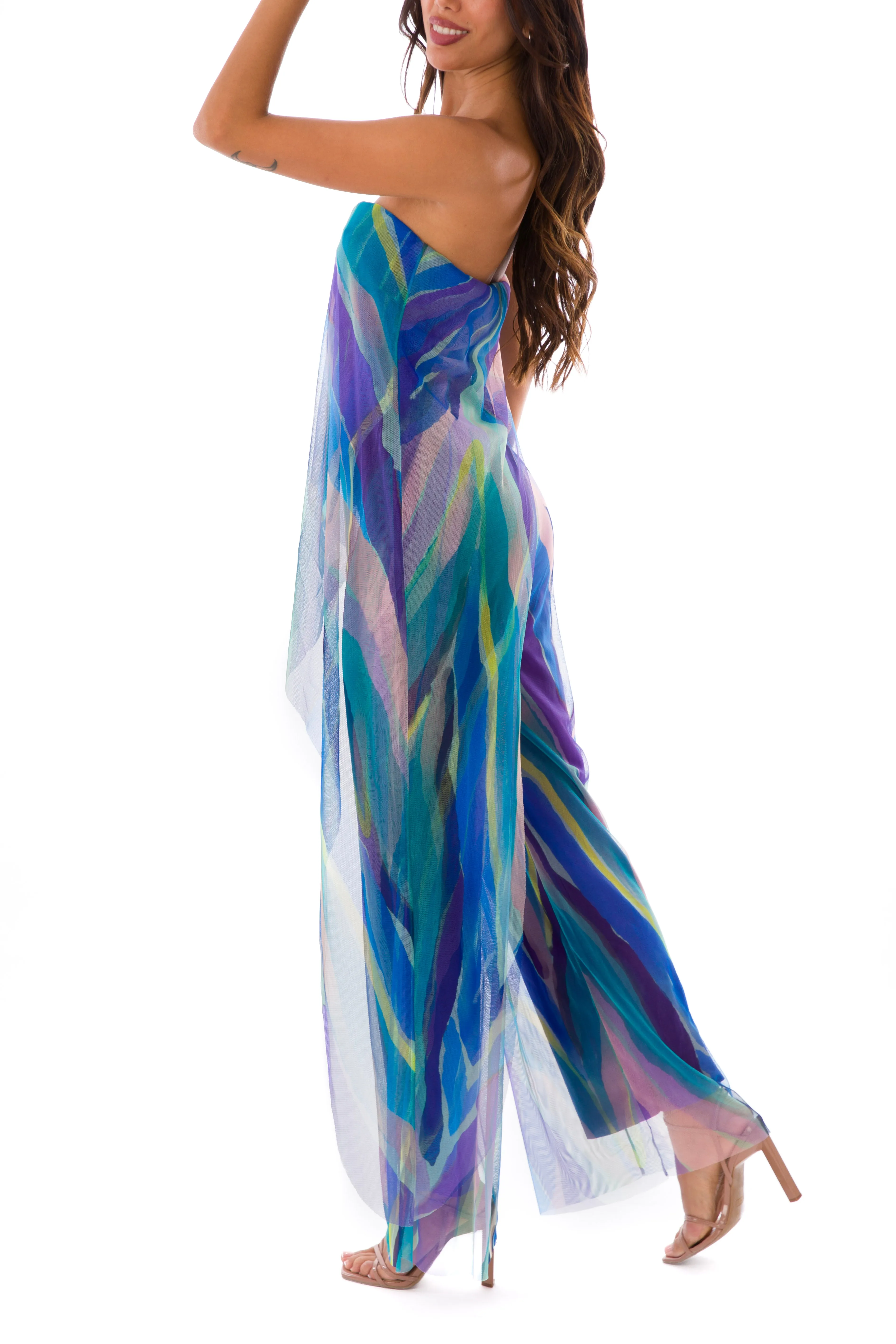 AQUARELLE Strapless Jumpsuit With Overlay