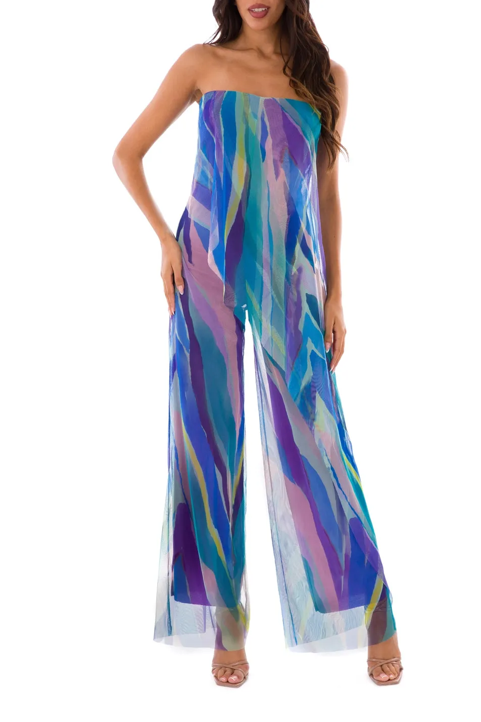AQUARELLE Strapless Jumpsuit With Overlay