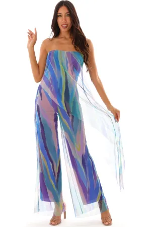 AQUARELLE Strapless Jumpsuit With Overlay