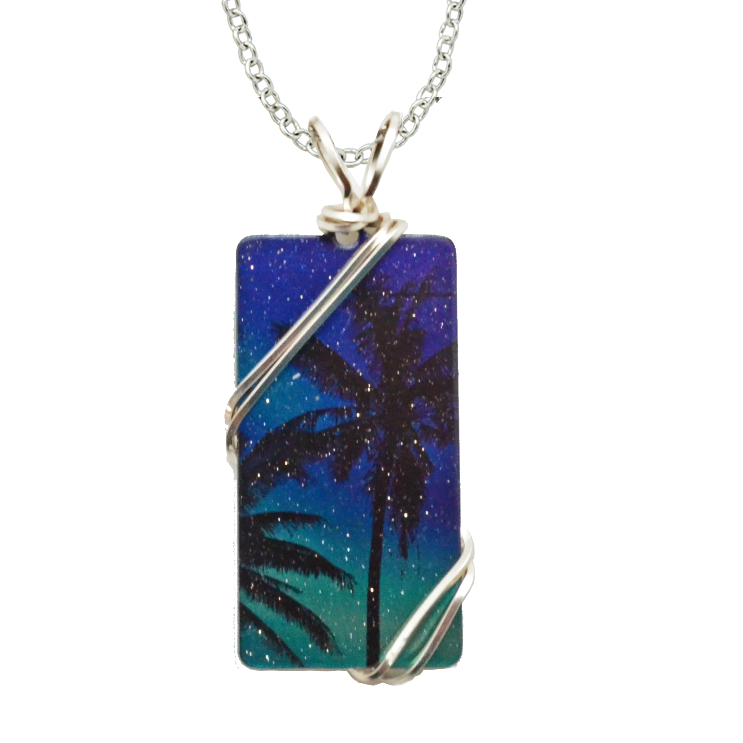 Aurora Palms Necklace, 1.5" pendant with silver-plated wiring, Item# 4697X