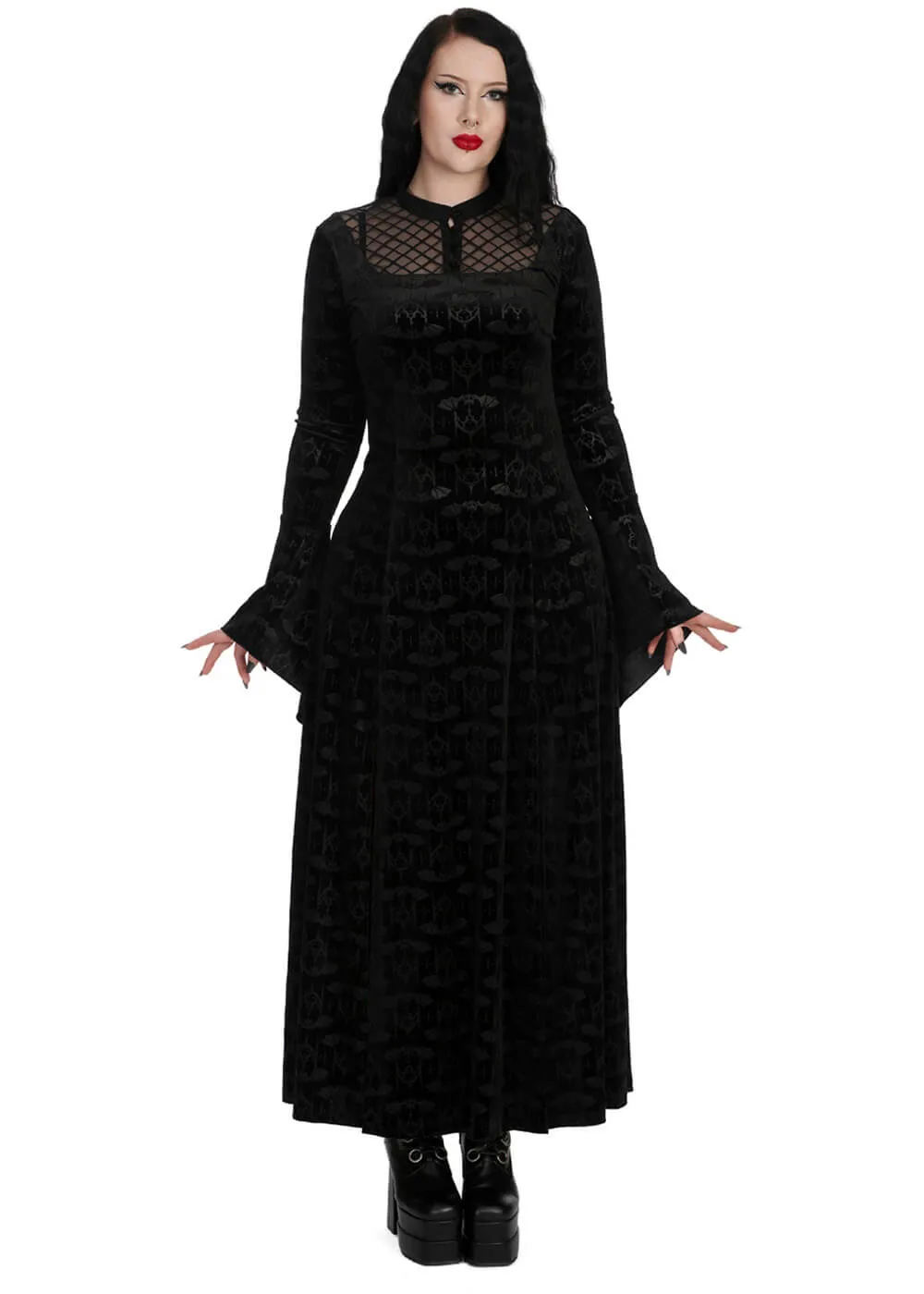 Banned Alternative Hex Gothic Bat Maxi Dress Black