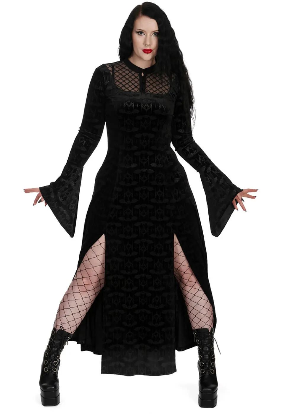 Banned Alternative Hex Gothic Bat Maxi Dress Black