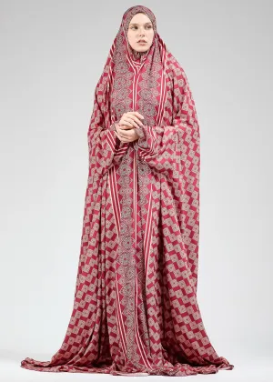 Basira Satin Prayer Gown with Geometric Floral Print for Hijab Wear