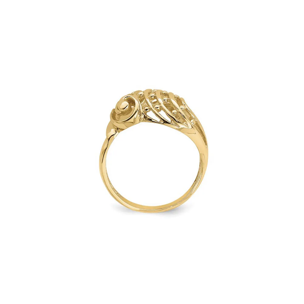 Beaded Wave Dome Cut-Out Ring (14K)