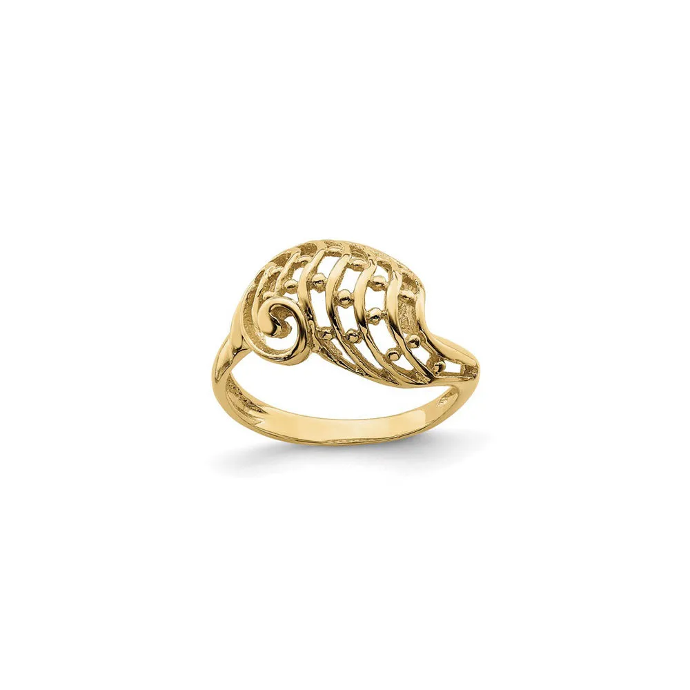 Beaded Wave Dome Cut-Out Ring (14K)