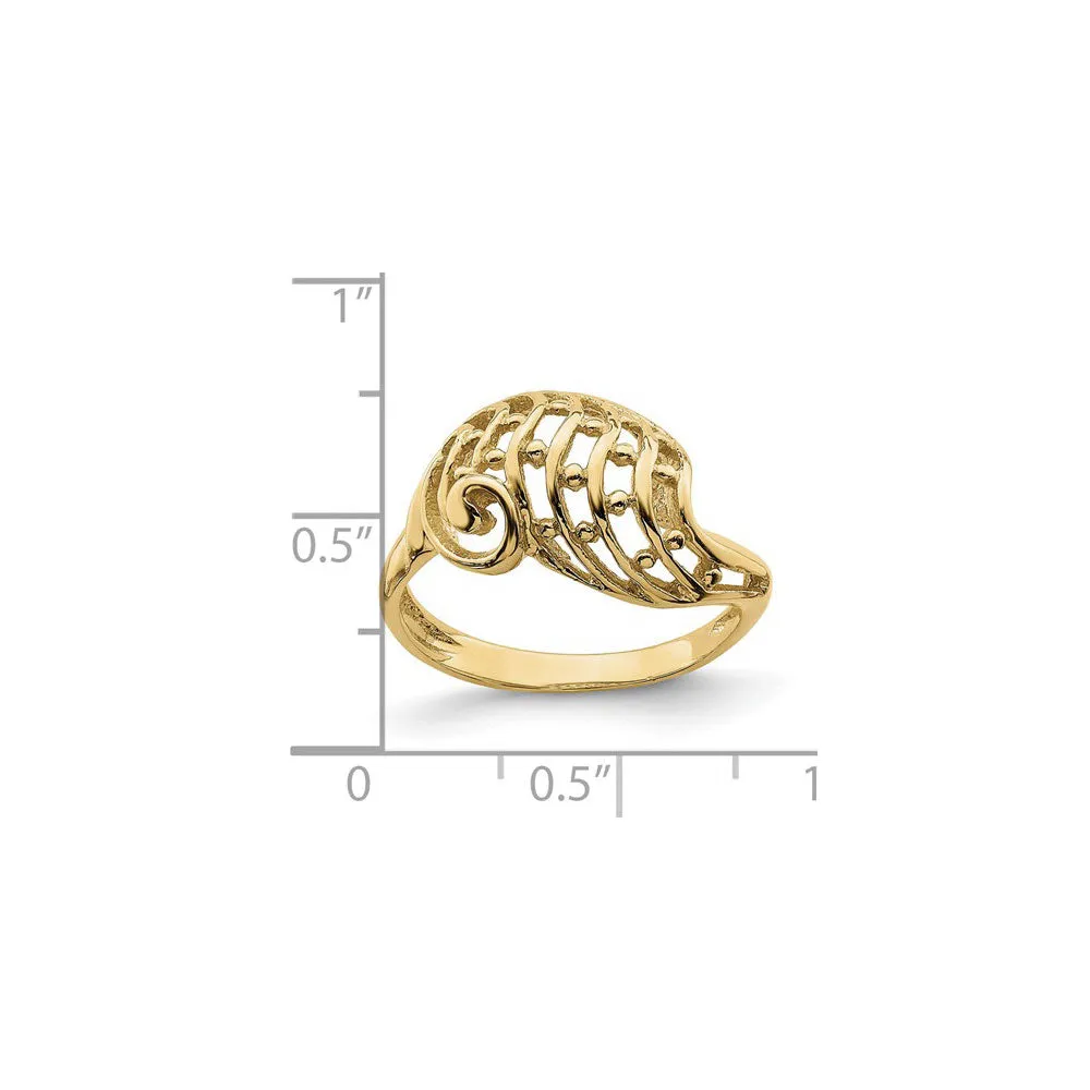 Beaded Wave Dome Cut-Out Ring (14K)