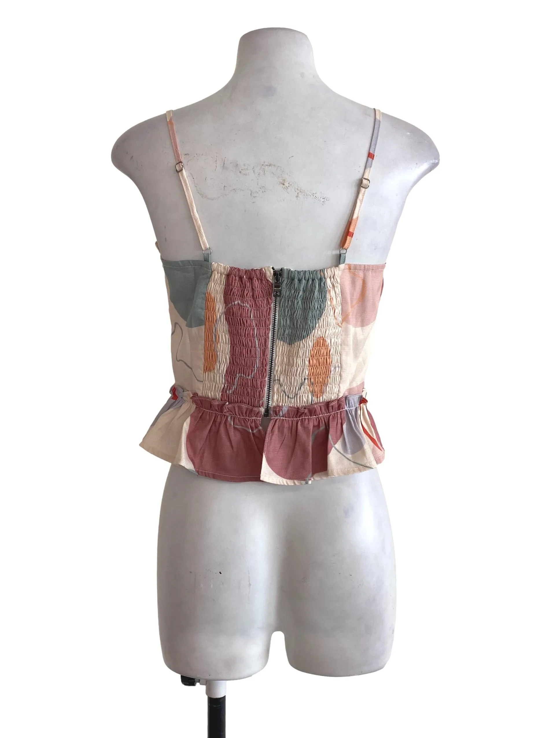 Beige Abstract Ruffle Top