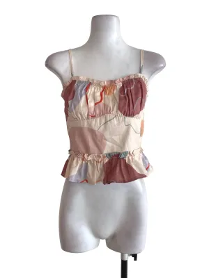 Beige Abstract Ruffle Top