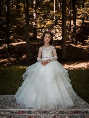 Biella Communion Girl Dress with Voluminous Skirt