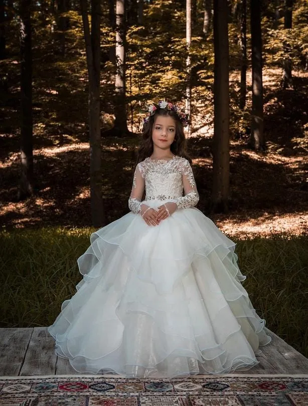 Biella Communion Girl Dress with Voluminous Skirt