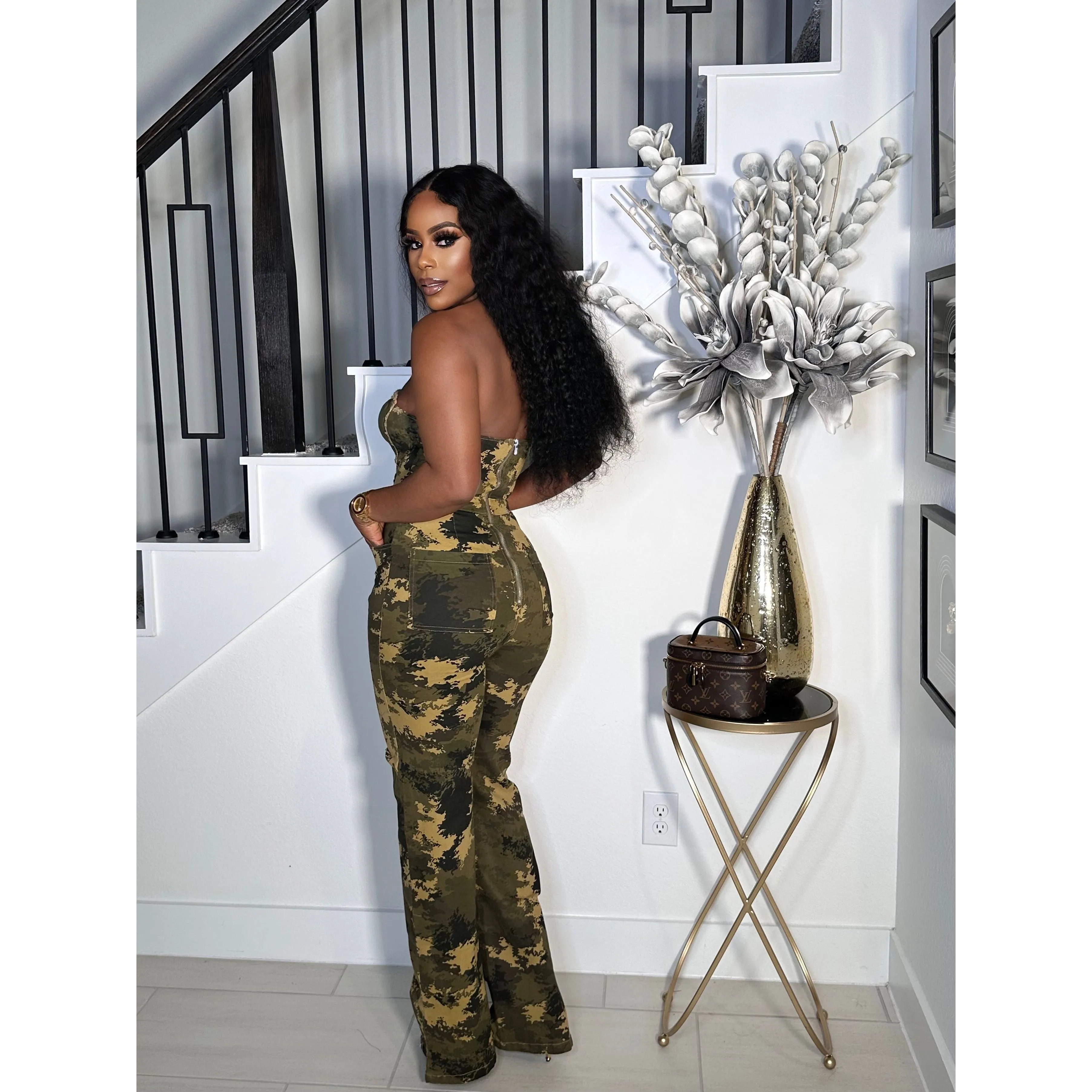BIG STEPPER STRAPLESS CAMO JUMPSUIT