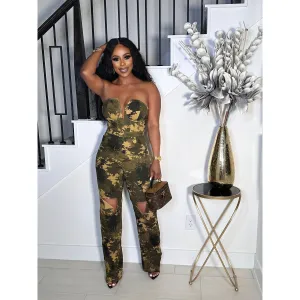 BIG STEPPER STRAPLESS CAMO JUMPSUIT