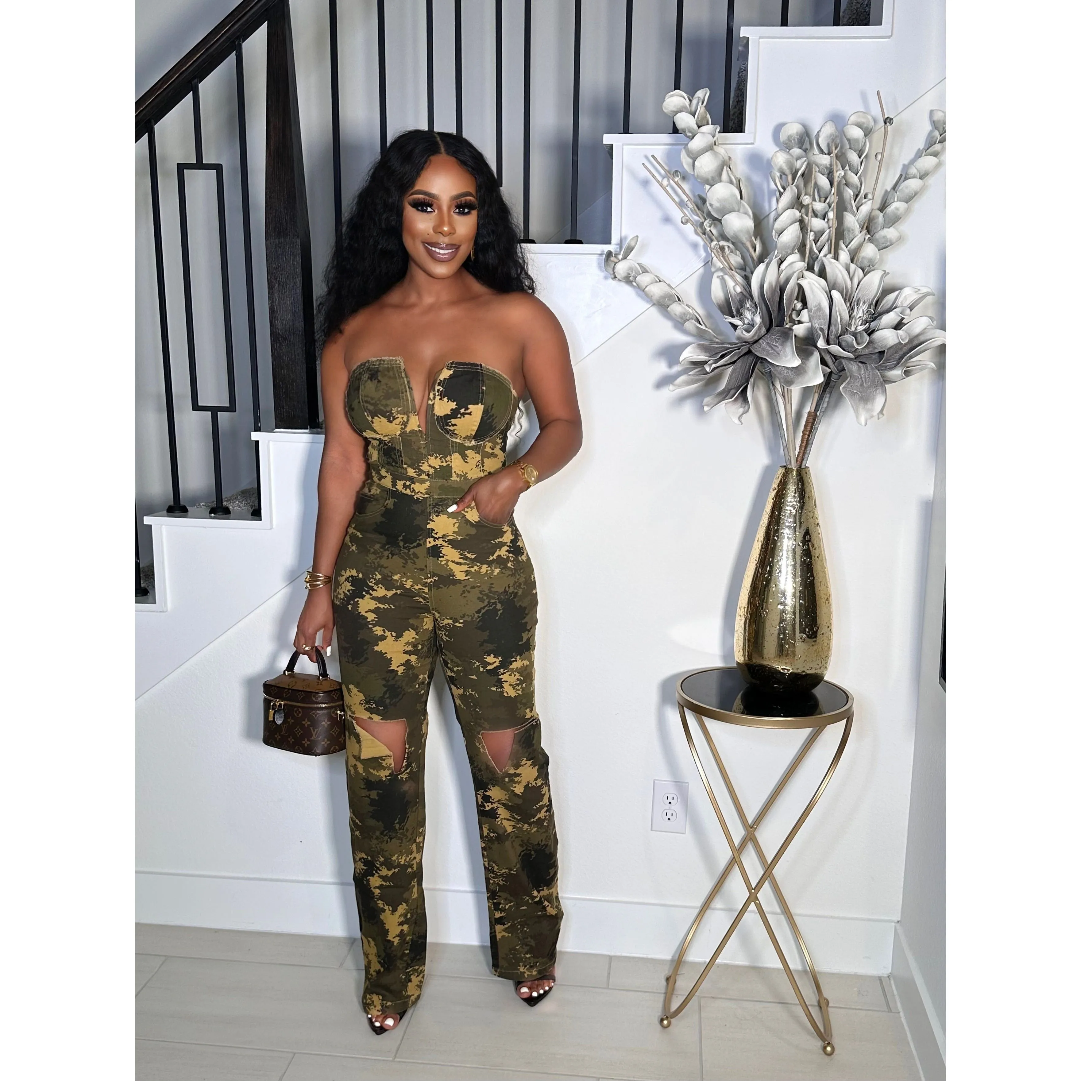BIG STEPPER STRAPLESS CAMO JUMPSUIT