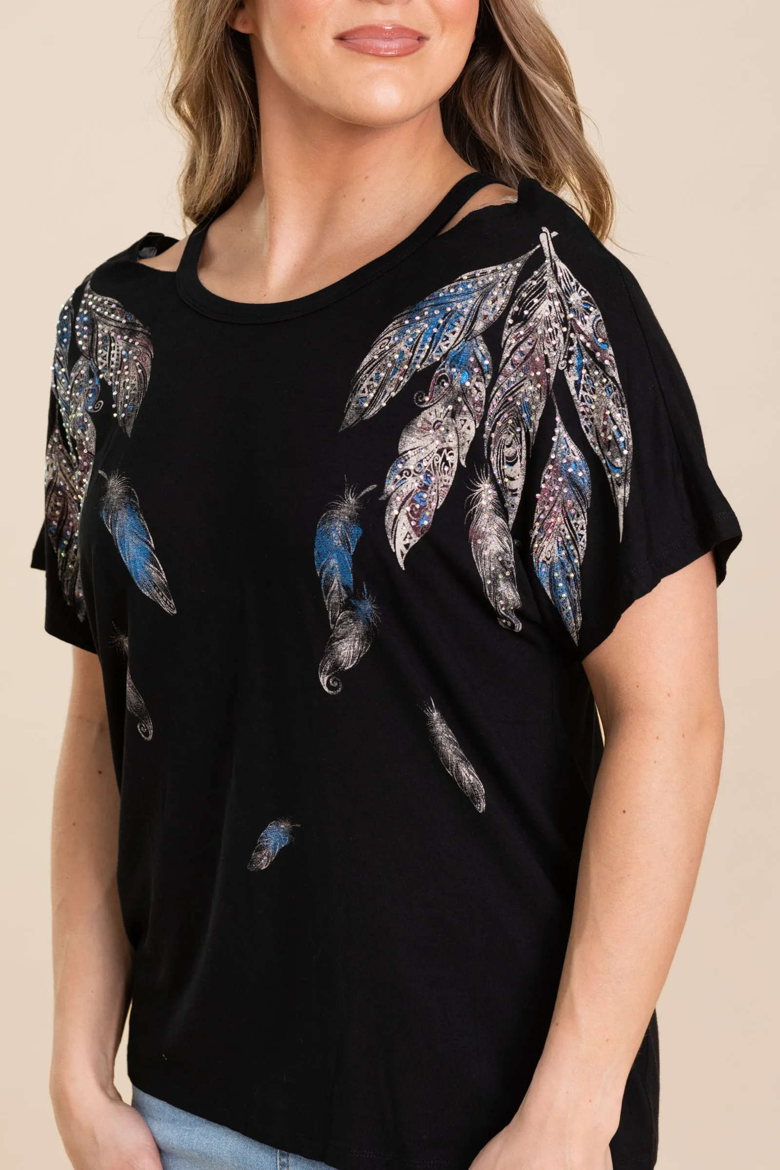 Black Cut-Out Cold Shoulder Knit Top