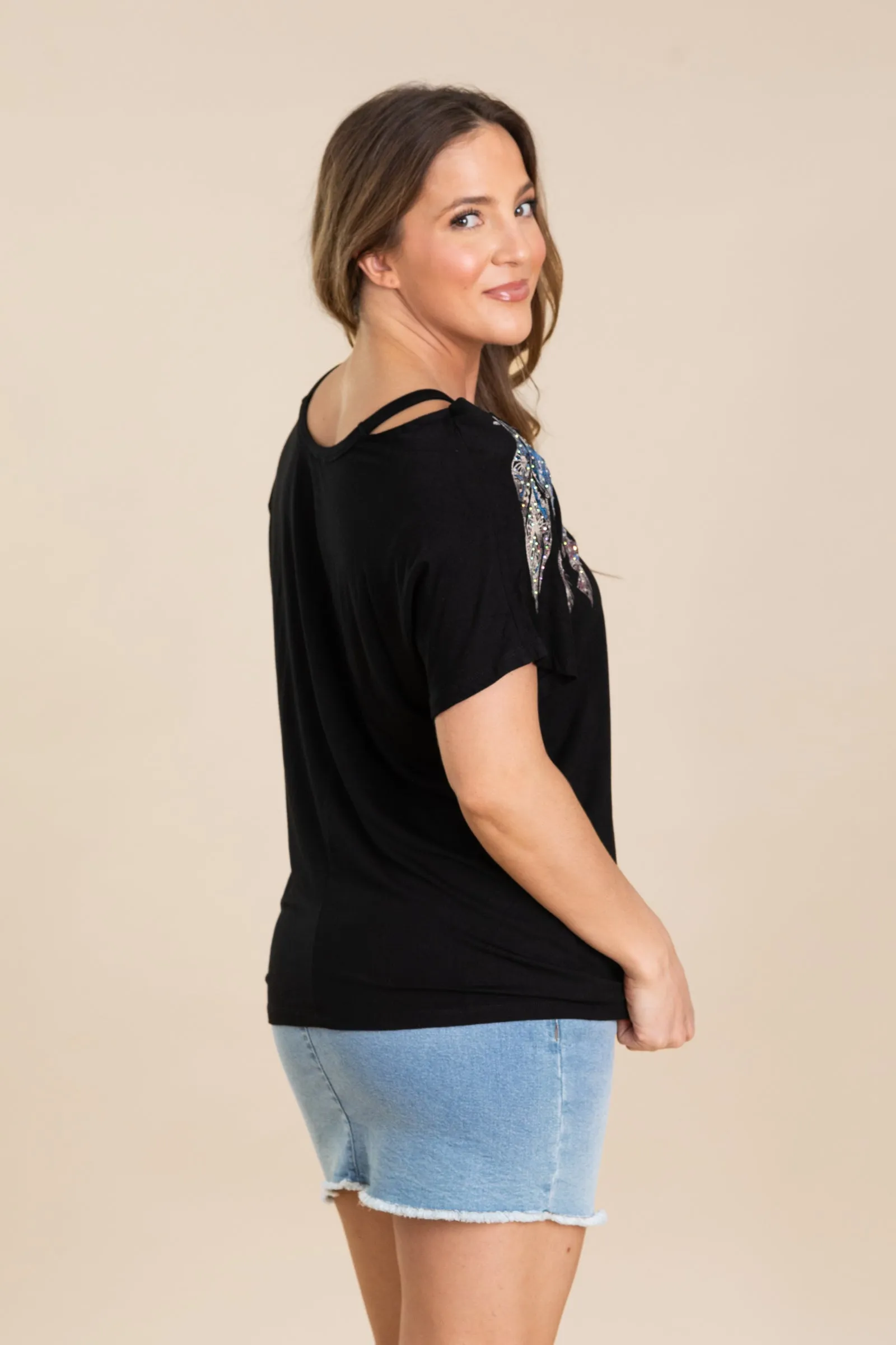 Black Cut-Out Cold Shoulder Knit Top