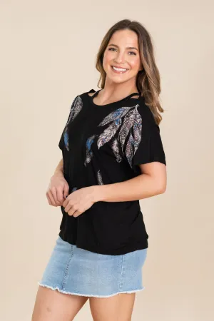 Black Cut-Out Cold Shoulder Knit Top