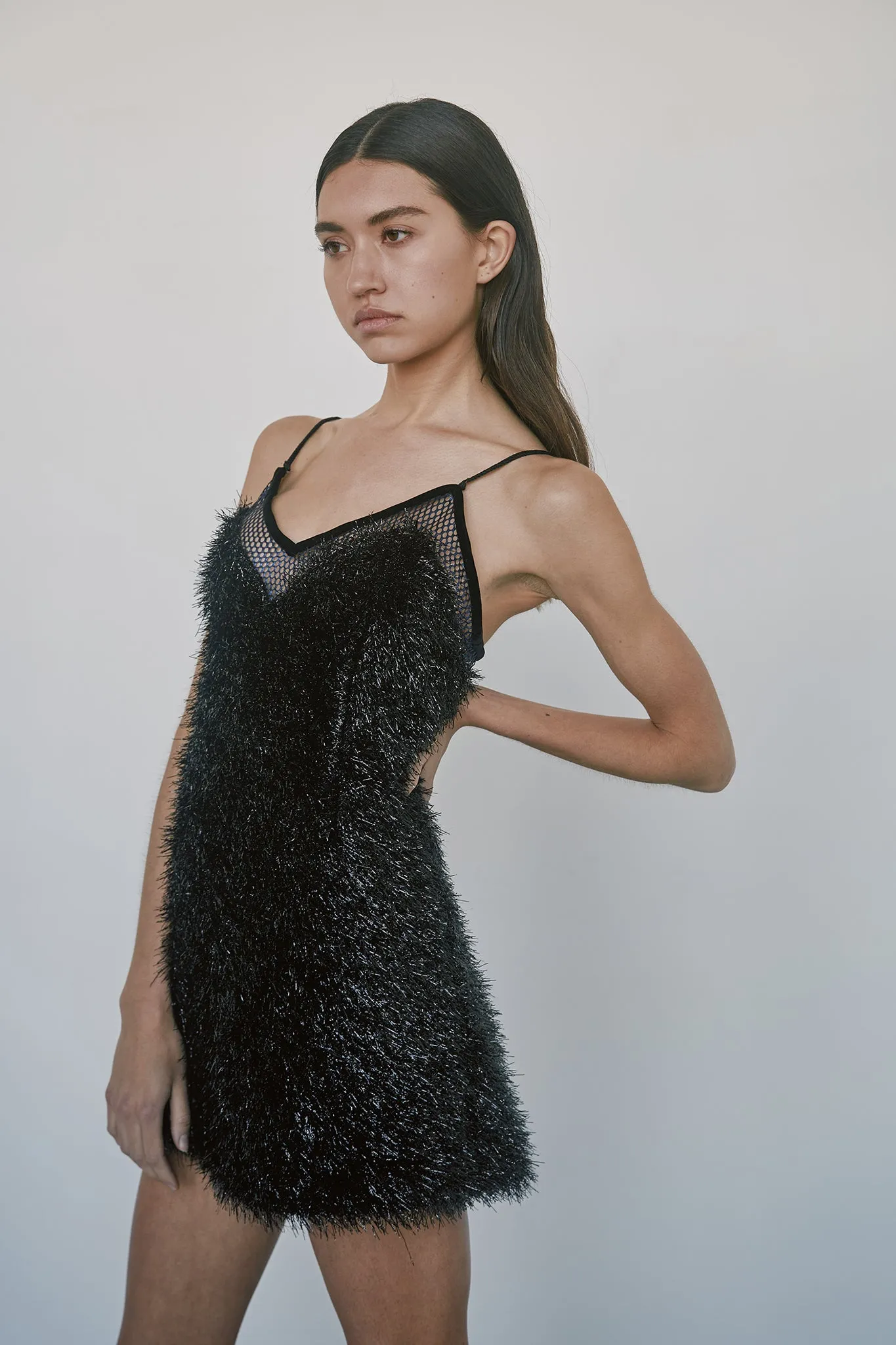 Black Disco Frill Dress