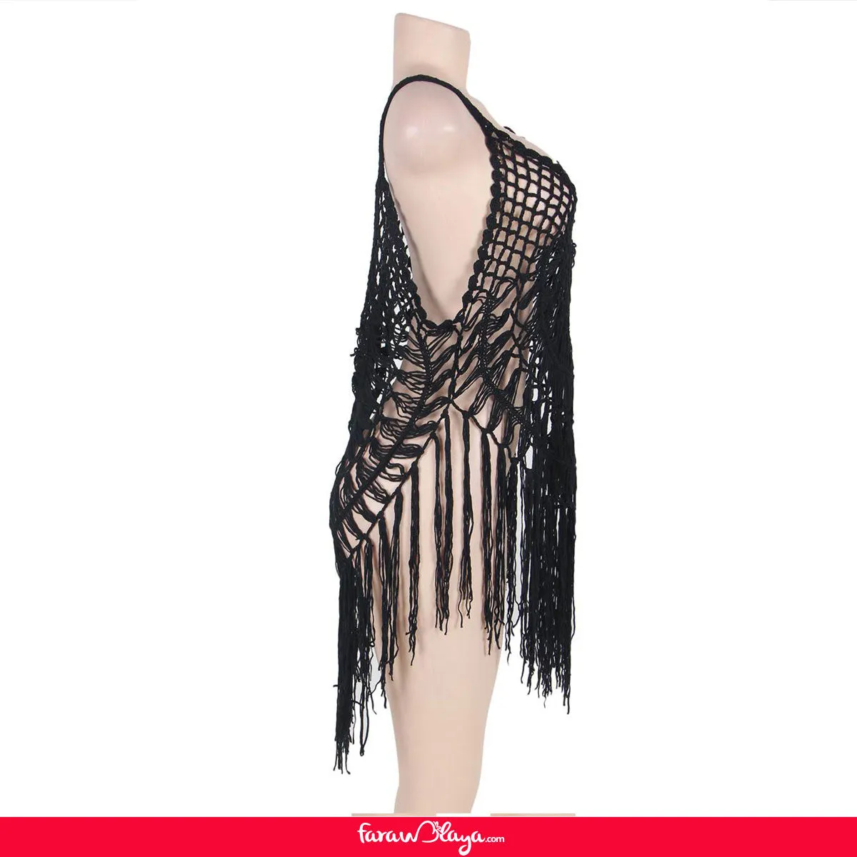 Black Knitted Hollow Out Cool Fringe Beachwear